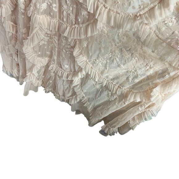 Mac Duggal WMNS 12 Blush Sequined Scallop Ruffle Tiered V Neck Gown Flirty Fun - Picture 6 of 12